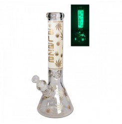 BLAZE GLASS Golden Leaf Flask Bong Ice GOLD